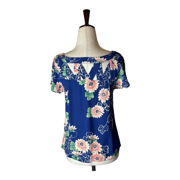 Maeve Anthropologie Tri Cut‎ Blouse Womens 2P Blue Pink Floral Print Cut Out Top - Picture 3 of 10